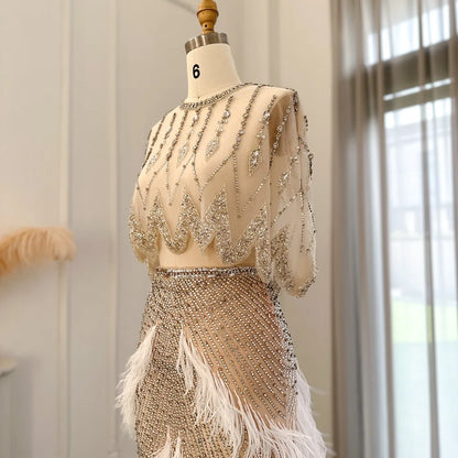 Luxury White Feathers Two Pieces Evening Dress "Customized"