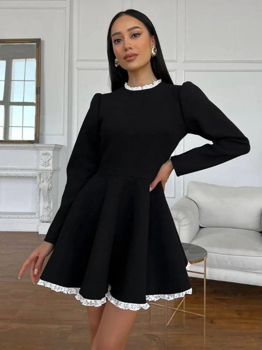 Black Lace Mini Dress For Women - DALI