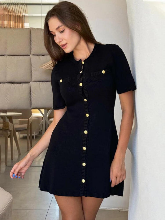 White Elegant Knitted Mini Dress - DALI