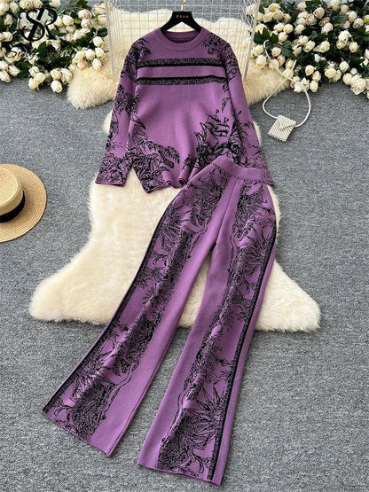2PC Knitted Suits Jacquard Design - DALI