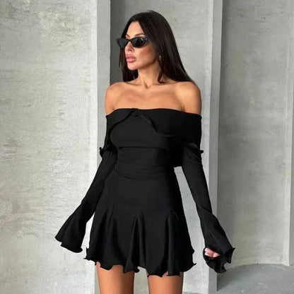 Off-shoulder Fungus Long-Sleeved Elegant Dress - DALI