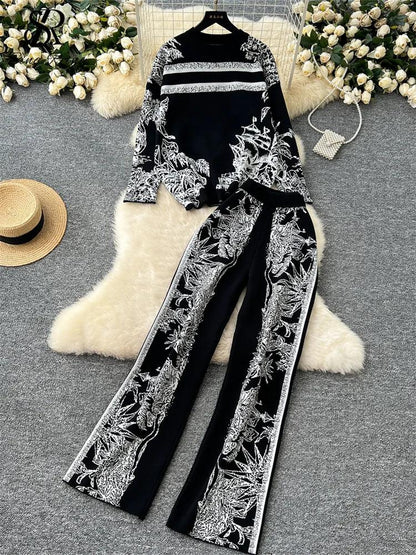 2PC Knitted Suits Jacquard Design - DALI