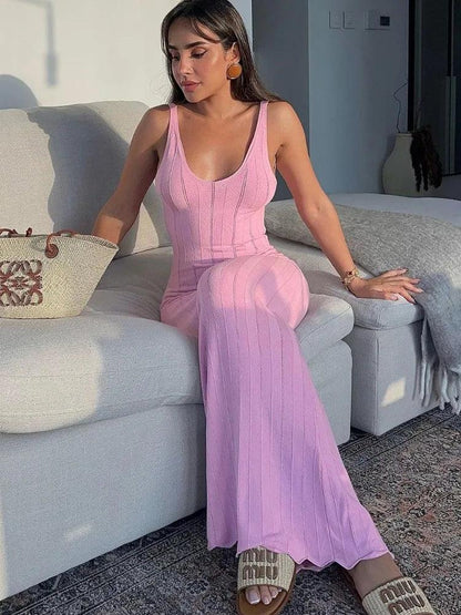Summer Knit Ribbed Maxi Dress Female - DALI