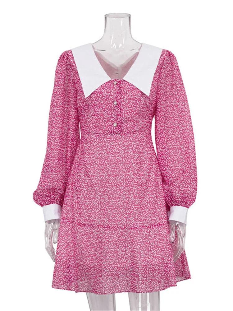 V-Neck Printed Fashion Mini Dress For Women - DALI