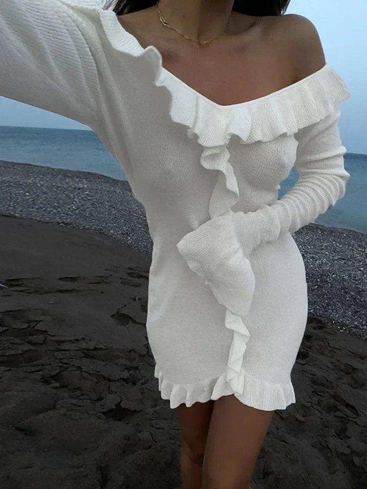 Knitted Ruffled Long Sleeve Dress - DALI