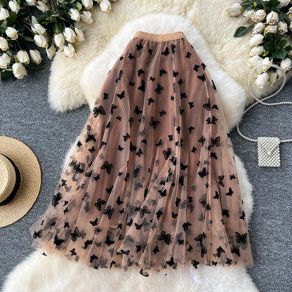 High Quality Embroidery Long Skirt Ladies Elastic Waist