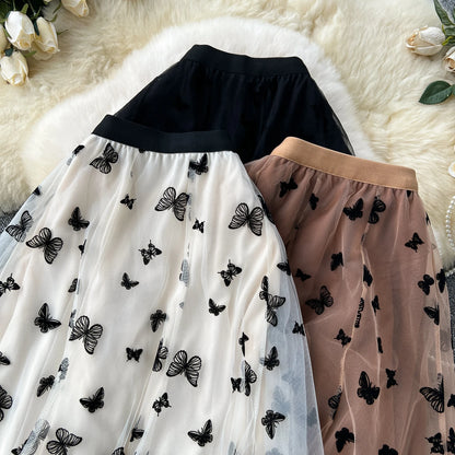 High Quality Embroidery Long Skirt Ladies Elastic Waist