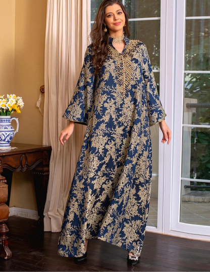 Muslim Ramadan Eid Embroidery Beading Casual Abaya For Women Jalabiya