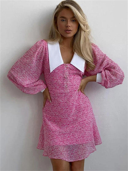 V-Neck Printed Fashion Mini Dress For Women - DALI