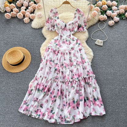 Beach Vacation Floral Print Dress Women Fashion