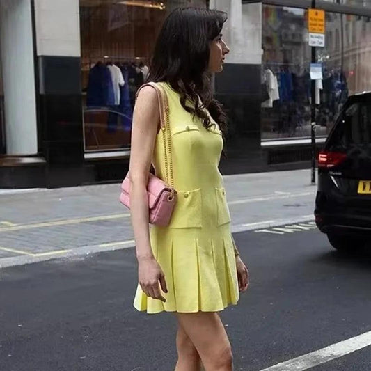 Fashion Folds Knitted Mini Dress For Women - DALI