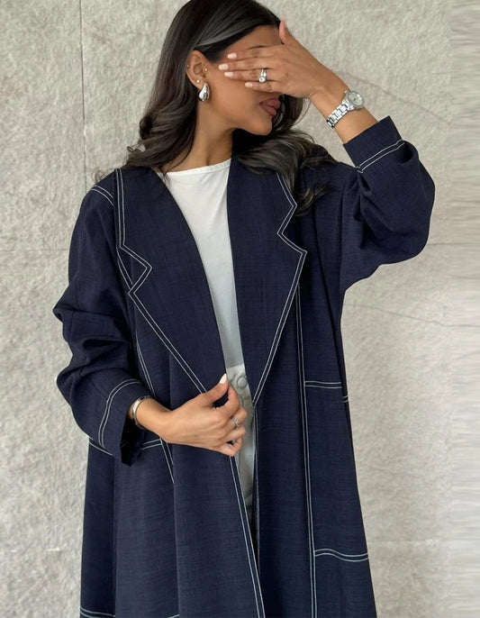 Fashion Denim Patchwork Open Abaya Long Dress Loose