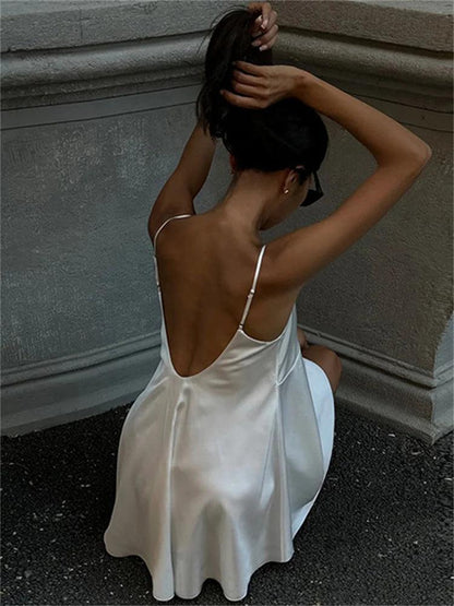 V-Neck Lace Backless Mini Dress For Women - DALI