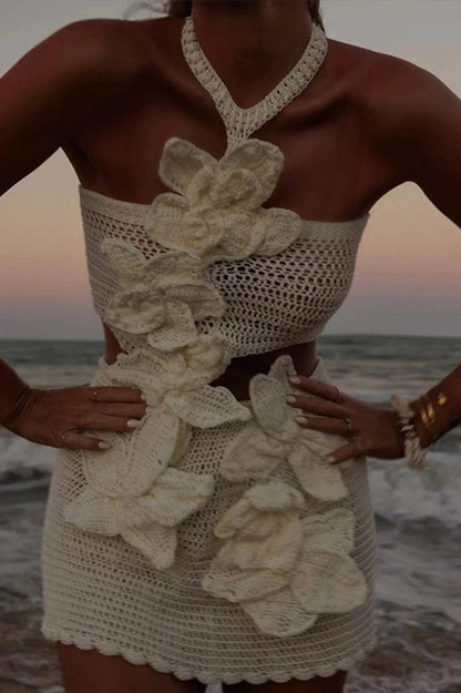 Sexy Knit 3d Flower Beach Mini Dress Slim - DALI