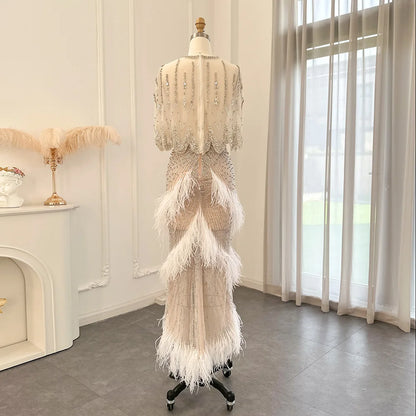 Luxury White Feathers Two Pieces Evening Dress "Customized"