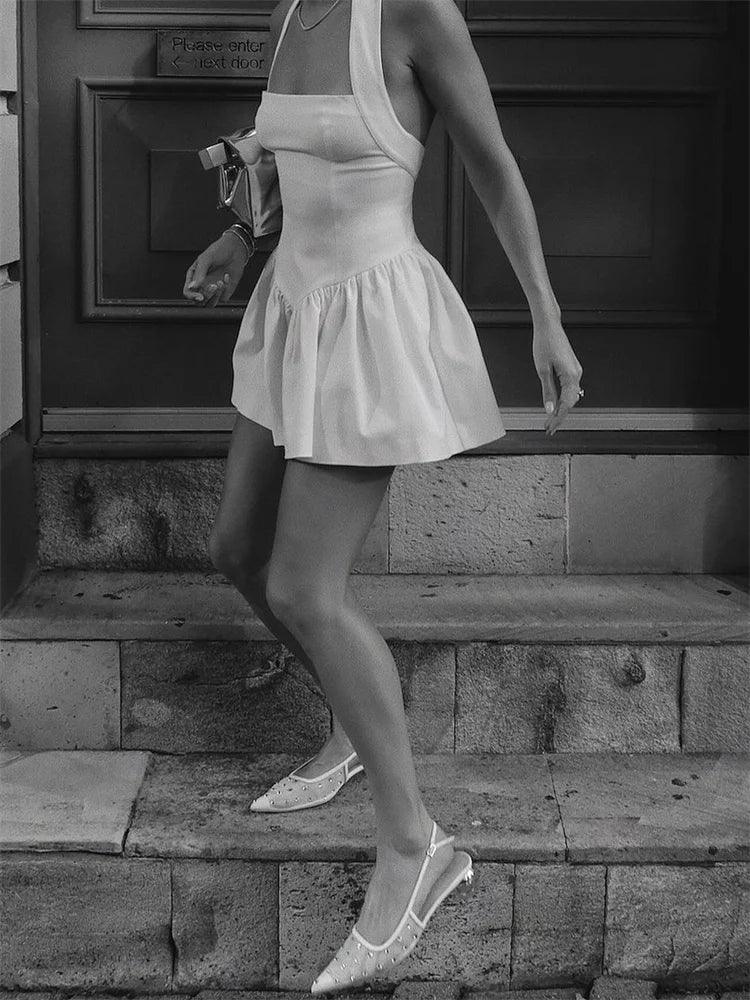 White Summer Ruffled Mini Dress Female - DALI