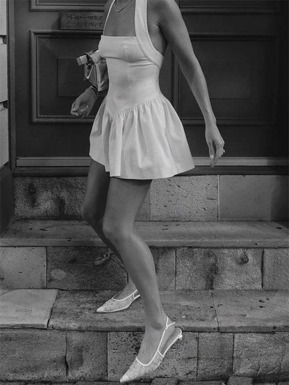 White Summer Ruffled Mini Dress Female - DALI