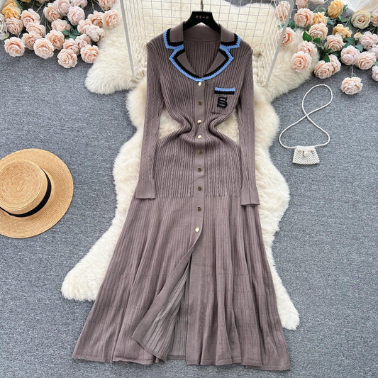 Dress Women Polo Single Breasted Pocket Design Long Dresses - DALI