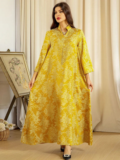 Muslim Ramadan Eid Embroidery Beading Casual Abaya For Women Jalabiya