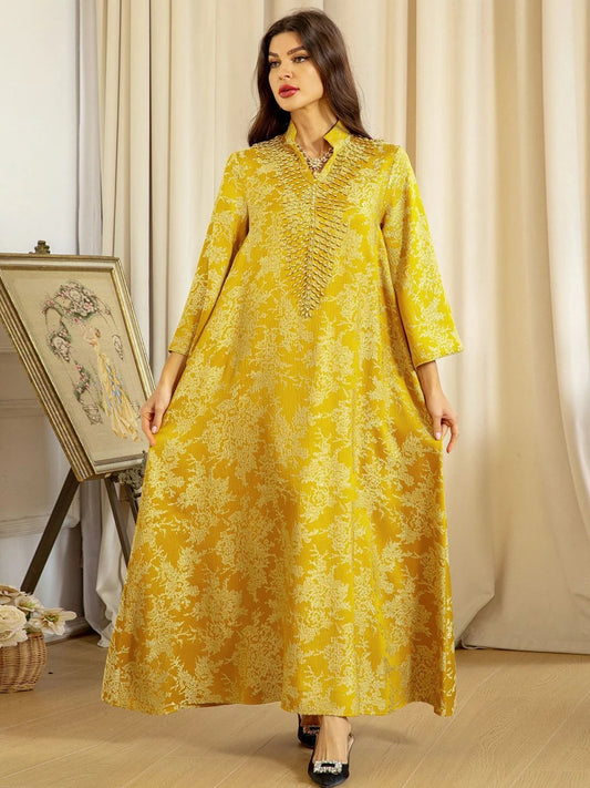 Muslim Ramadan Eid Embroidery Beading Casual Abaya For Women Jalabiya