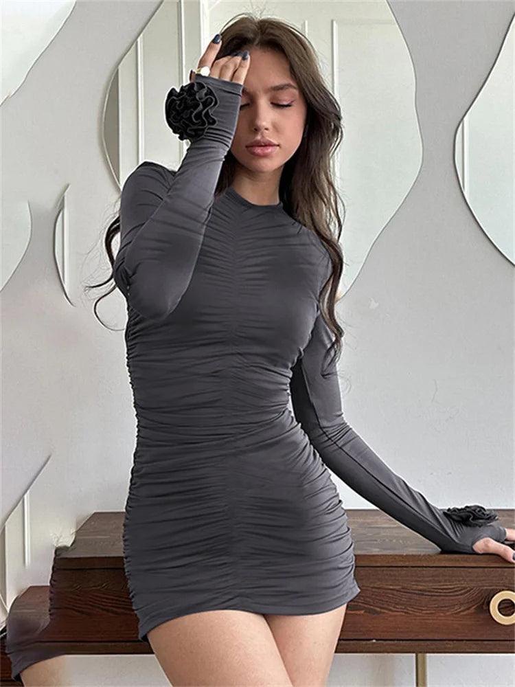 Floral Slim Pleated Mini Dress Women - DALI