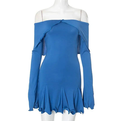 Off-shoulder Fungus Long-Sleeved Elegant Dress - DALI