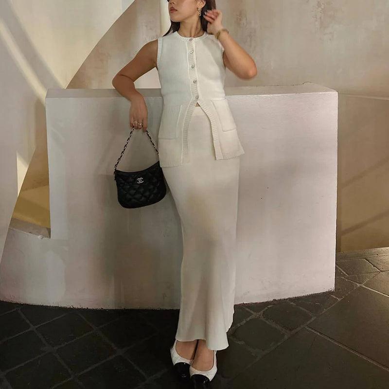Fashion Knitted Skirt Suit For women - DALI