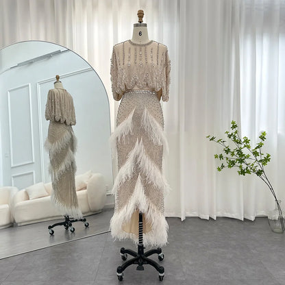 Luxury White Feathers Two Pieces Evening Dress "Customized"