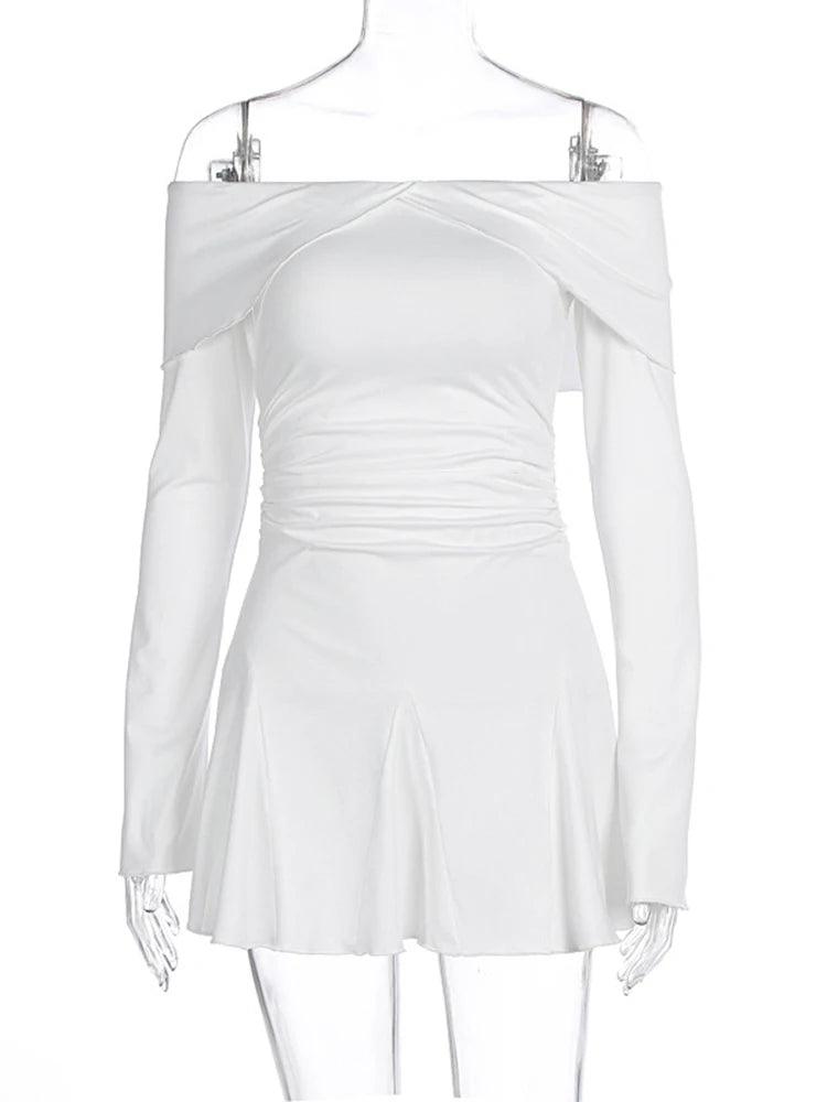 Off-shoulder Fungus Long-Sleeved Elegant Dress - DALI