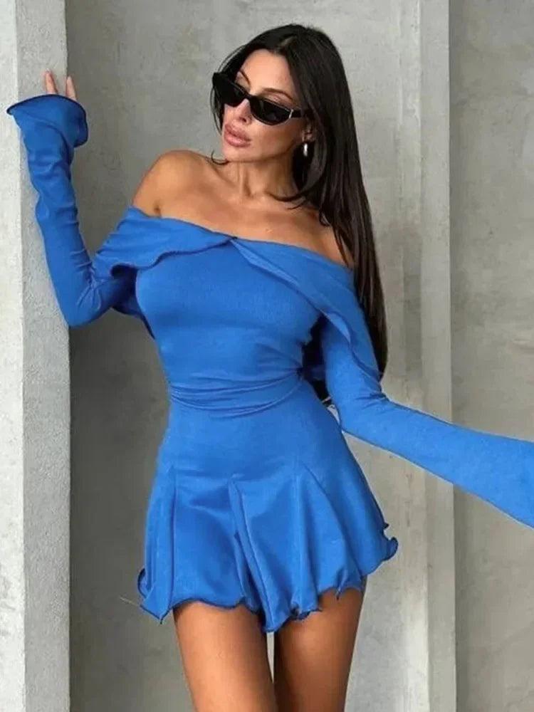 Off-shoulder Fungus Long-Sleeved Elegant Dress - DALI