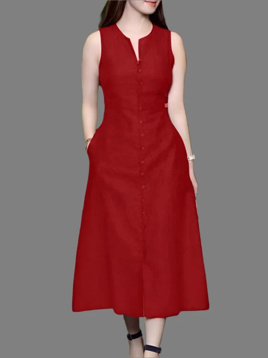 Elegant V Neck Sleeveless Midi Dress - DALI