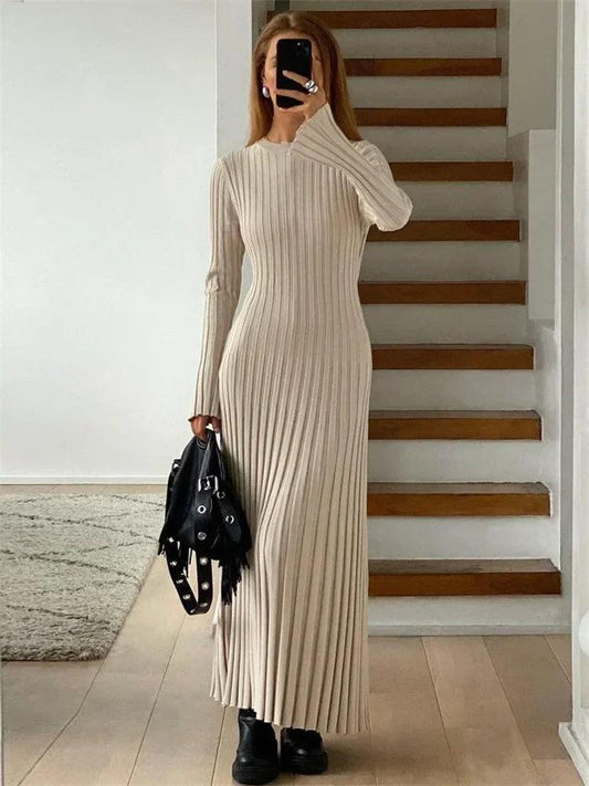 Lace-Up Female Knit Maxi Dress - DALI