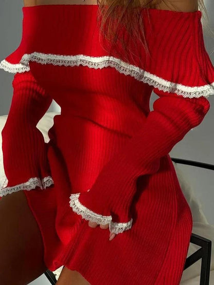 Knit Off-Shoulder Sweater Mini Dress Women - DALI