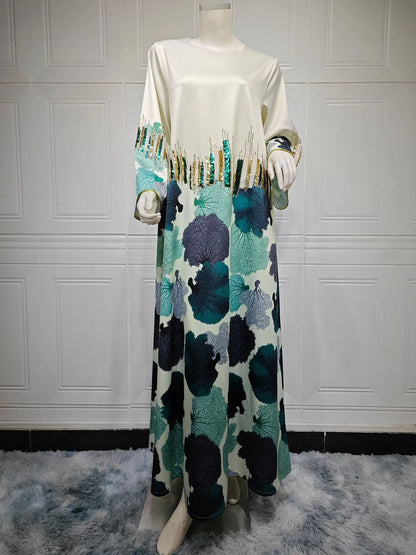 Printing Sequins Long Dress Galabia Muslim Eid
