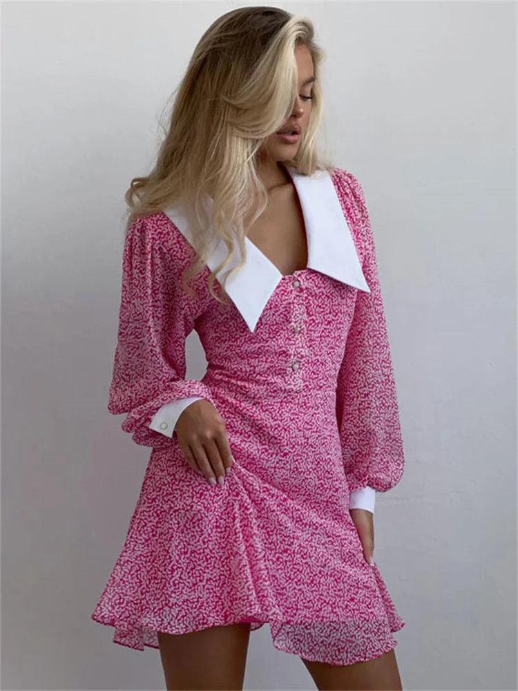 V-Neck Printed Fashion Mini Dress For Women - DALI