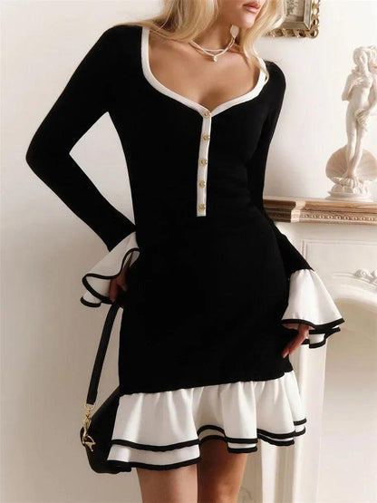 Ruffled Backless Tee Bow Mini Dress - DALI