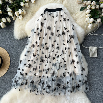 High Quality Embroidery Long Skirt Ladies Elastic Waist