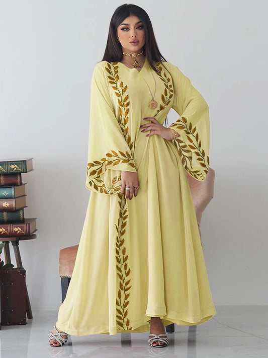 Fashion Chiffon Floral Embroidered Abaya Hijab Dress for Women