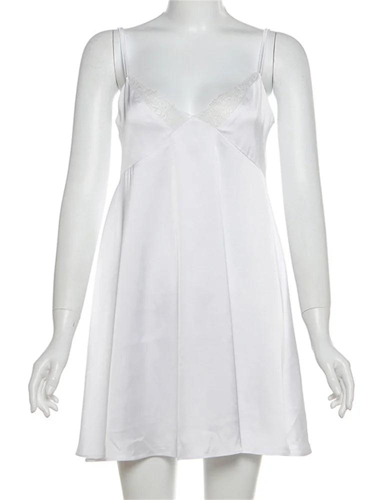 V-Neck Lace Backless Mini Dress For Women - DALI