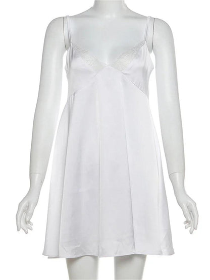 V-Neck Lace Backless Mini Dress For Women - DALI