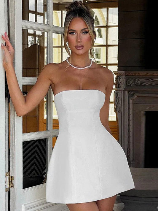 Fashion White Mini Dress Female - DALI