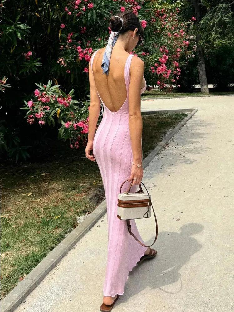 Summer Knit Ribbed Maxi Dress Female - DALI