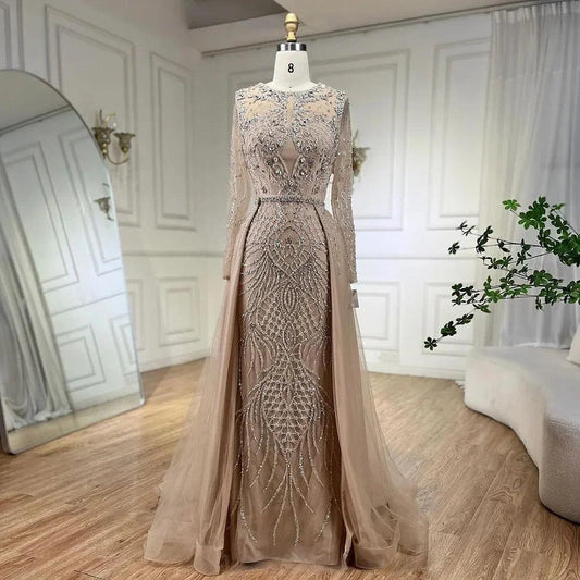 Long Sleeves Mermaid Over Skirt Evening Dresses - DALI