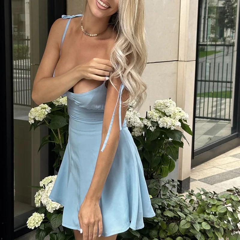 Spaghetti Strap Sexy Backless Bandage Mini Dress - DALI