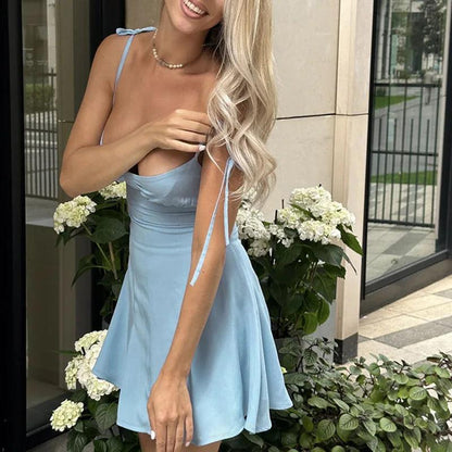 Spaghetti Strap Sexy Backless Bandage Mini Dress - DALI