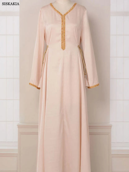 Long Dress Diamonds Full Sleeve Abaya Muslim Elegant Women Clothing