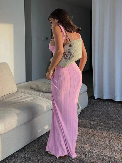 Summer Knit Ribbed Maxi Dress Female - DALI