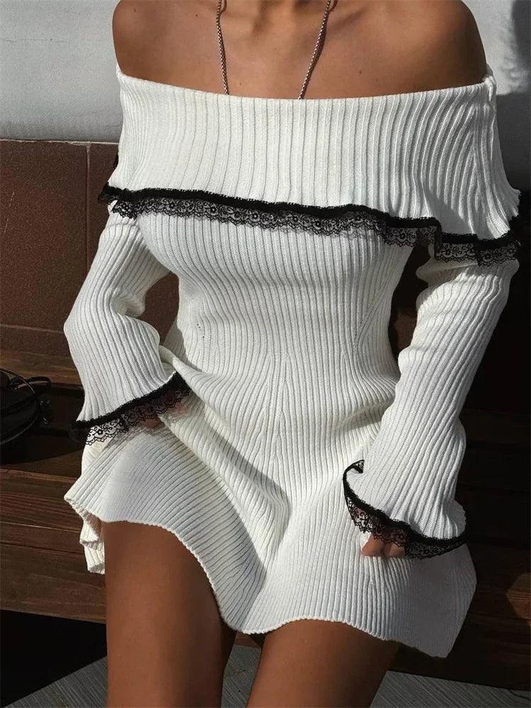 Knit Off-Shoulder Sweater Mini Dress Women - DALI