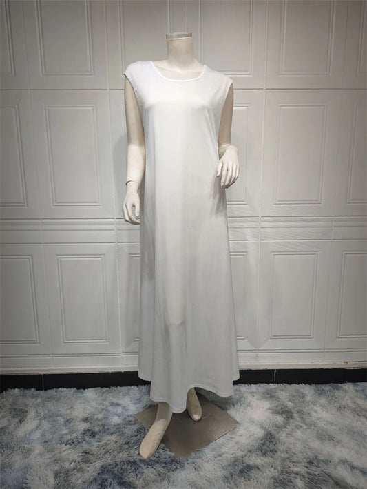 Solid White Inner Vest Long Dress for Women Muslim