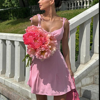 Spaghetti Strap Sexy Backless Bandage Mini Dress - DALI